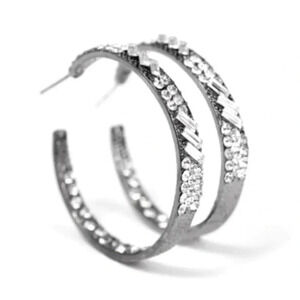 NWT Chunky Gunmetal Silver Sparkling Rhinestone Hoop Earrings